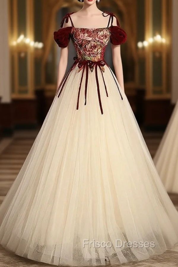 fancy dresses_Champagne Tulle Spaghetti Straps Formal Prom Dress - champagne /... - Sexy & Glamorous - image 884 1766219918