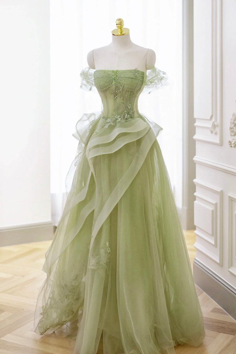 fancy dresses_Nellie | Green Tulle Lace Long Prom Dress with Corset, Green Form... - Sexy & Glamorous - image 909 1766219992