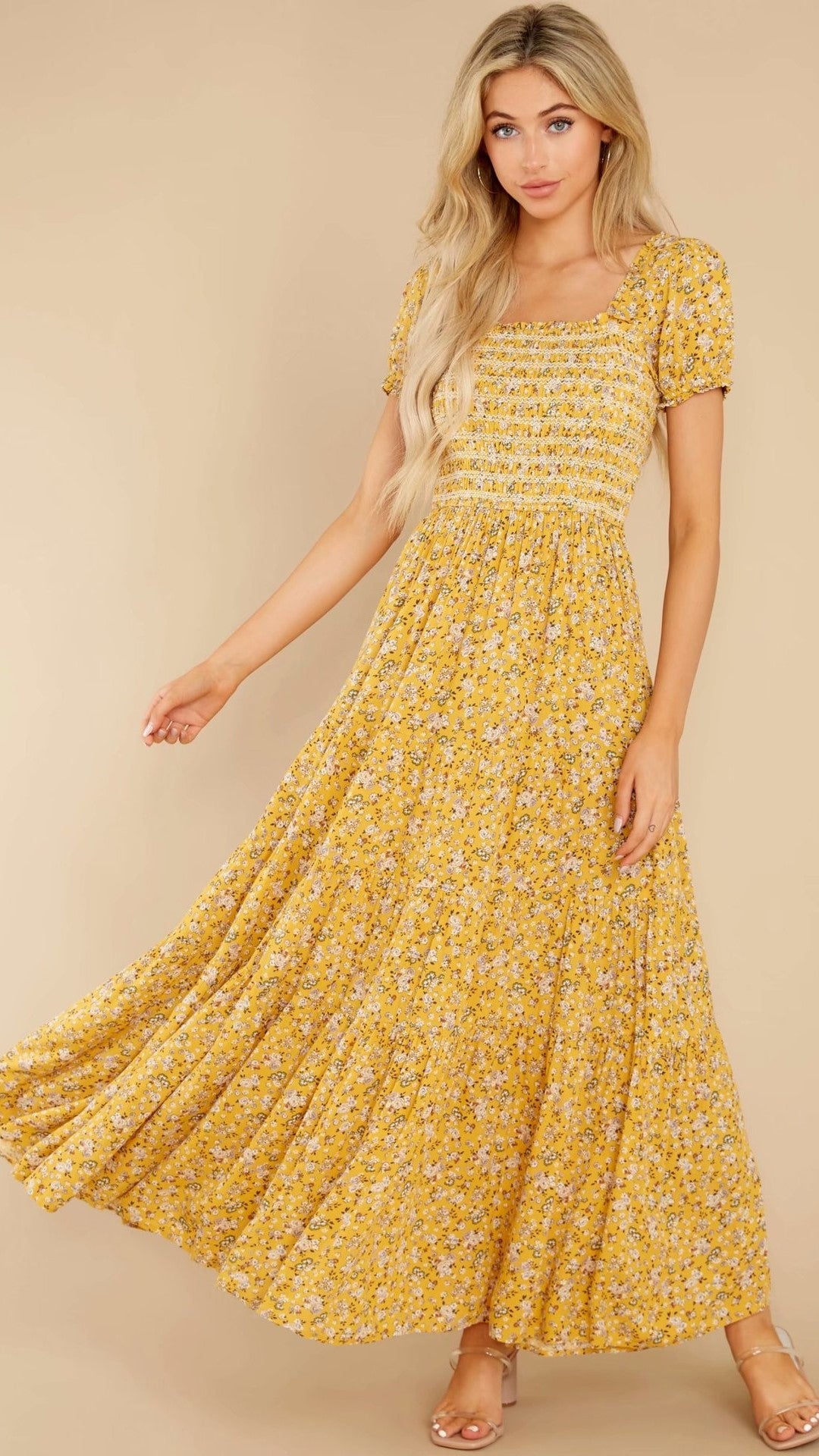 Yellow Floral Smocked Maxi Dress Dresses Images 2022 2096